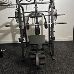 Vesta Fitness Smith Machine 2001 w/Bench Attachment | 230lb Bumpers Weights | 7ft Olympic Bar | Fitness | Gym Equipment | FREE DELIVERY & INSTALL🚚 