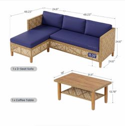 Outdoor Wicker L-Shape Sectional Sofa Set with Coffee Table