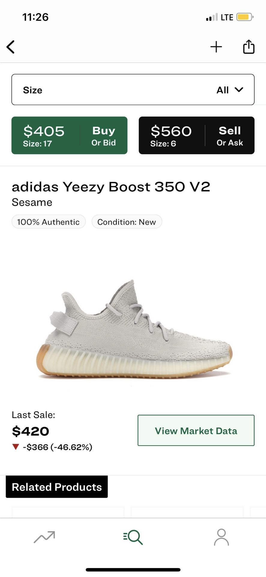 Yezzy 350 Sesame Size9