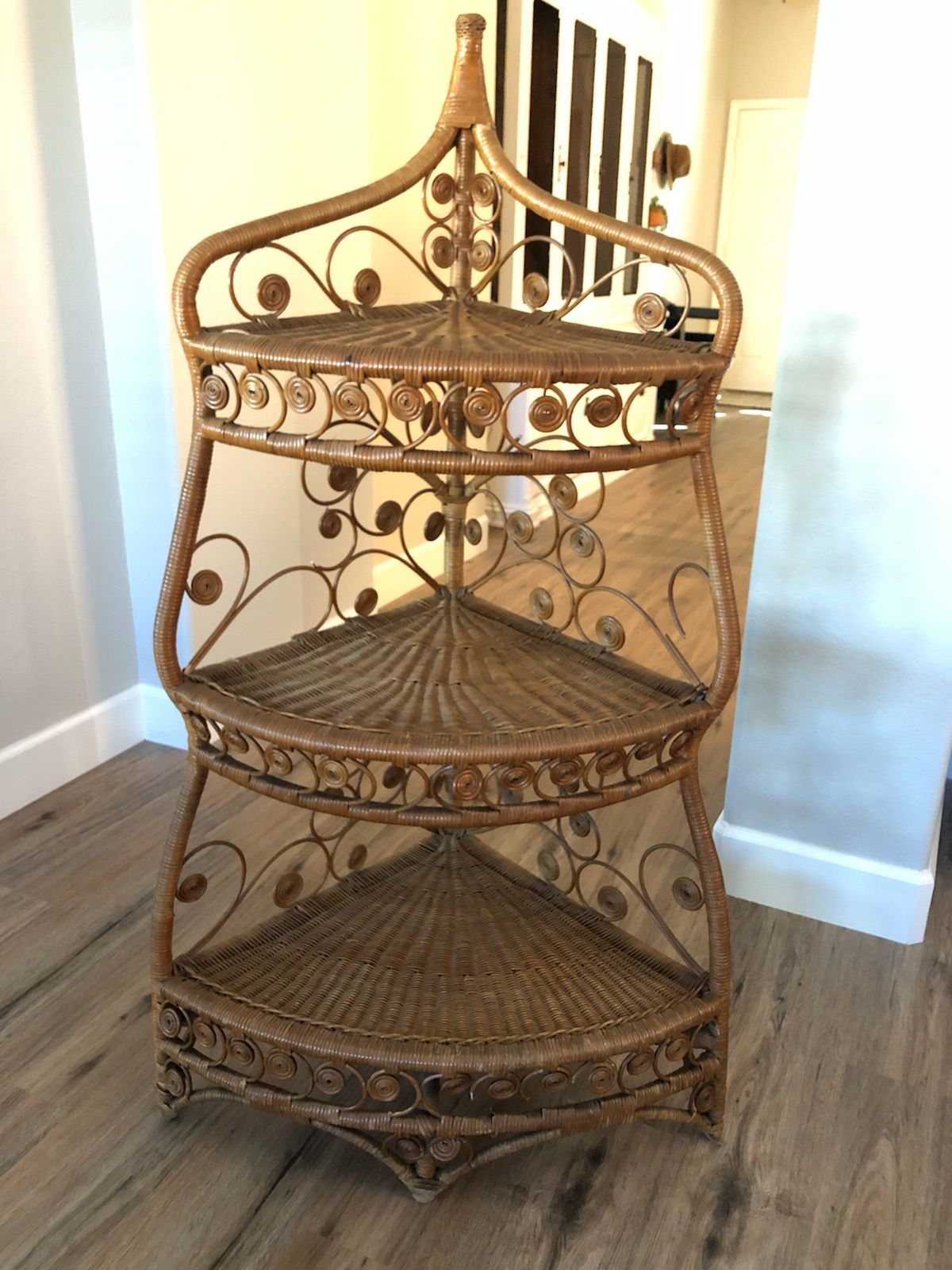 Vintage Boho Wicker Corner Shelf Unit