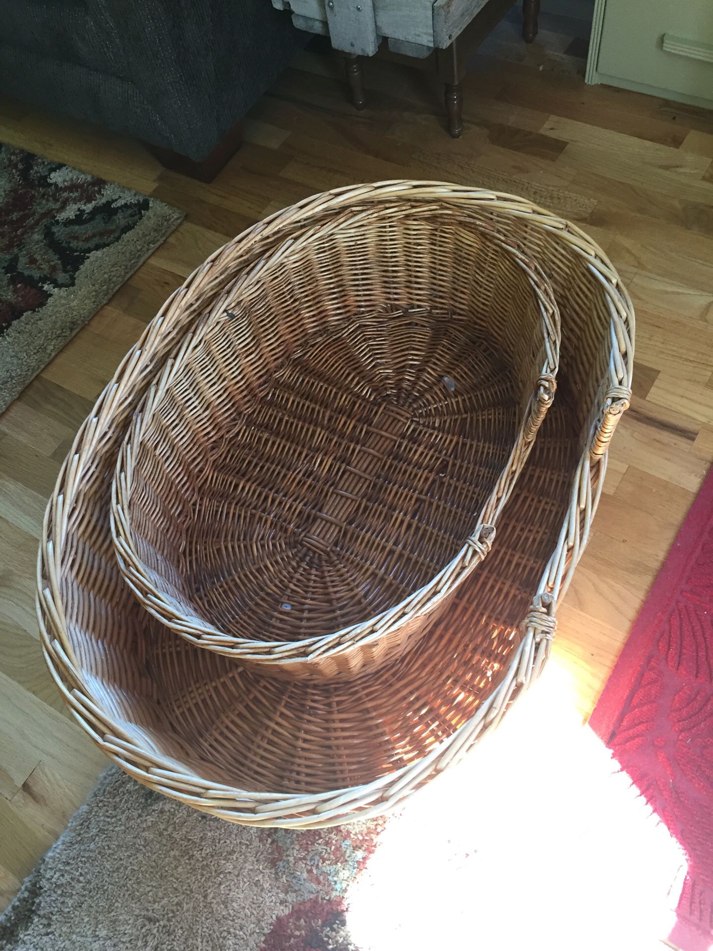 Basket dog beds. I is 33x23x10. The other is 27x18x8. They are both in great shape . Asking $50 for both or $40 for large and $20 for small.