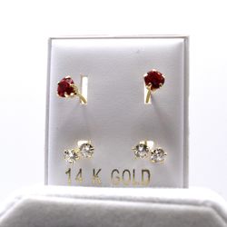 14k Gold Telephone Earrings With CZ Stones