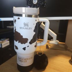 Vynl Cow Print 40 Oz Stanley  Cup W/ black Accessories