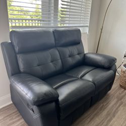 Blue Leather Recliner Chair & Loveseat Set - Great Condition!