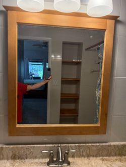 Solid wood bathroom mirror