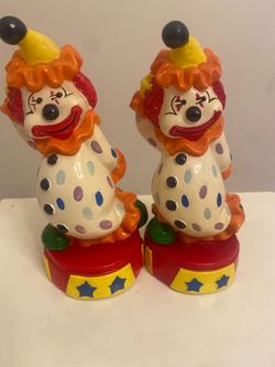 Ceramic Clown Figurines Set of 2 vintage piggy bank