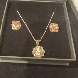 Exquisite Rose With Rose Stud Set In Sterling Silver