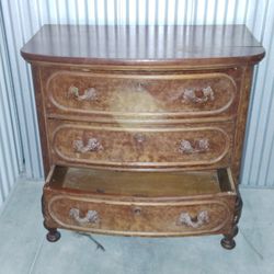 Antique Carved Victorian style 3 drawer bow front chest;