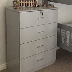 Dresser, Chest , Storage Unit, Gray W Lock 