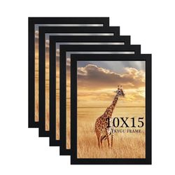Black Wooden 10x15 Inch Picture Frame Set of 5 with Durable Shatter Resistant Plexiglass