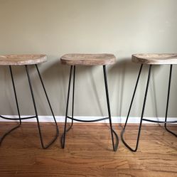 West Elm Wooden Barstools (3)