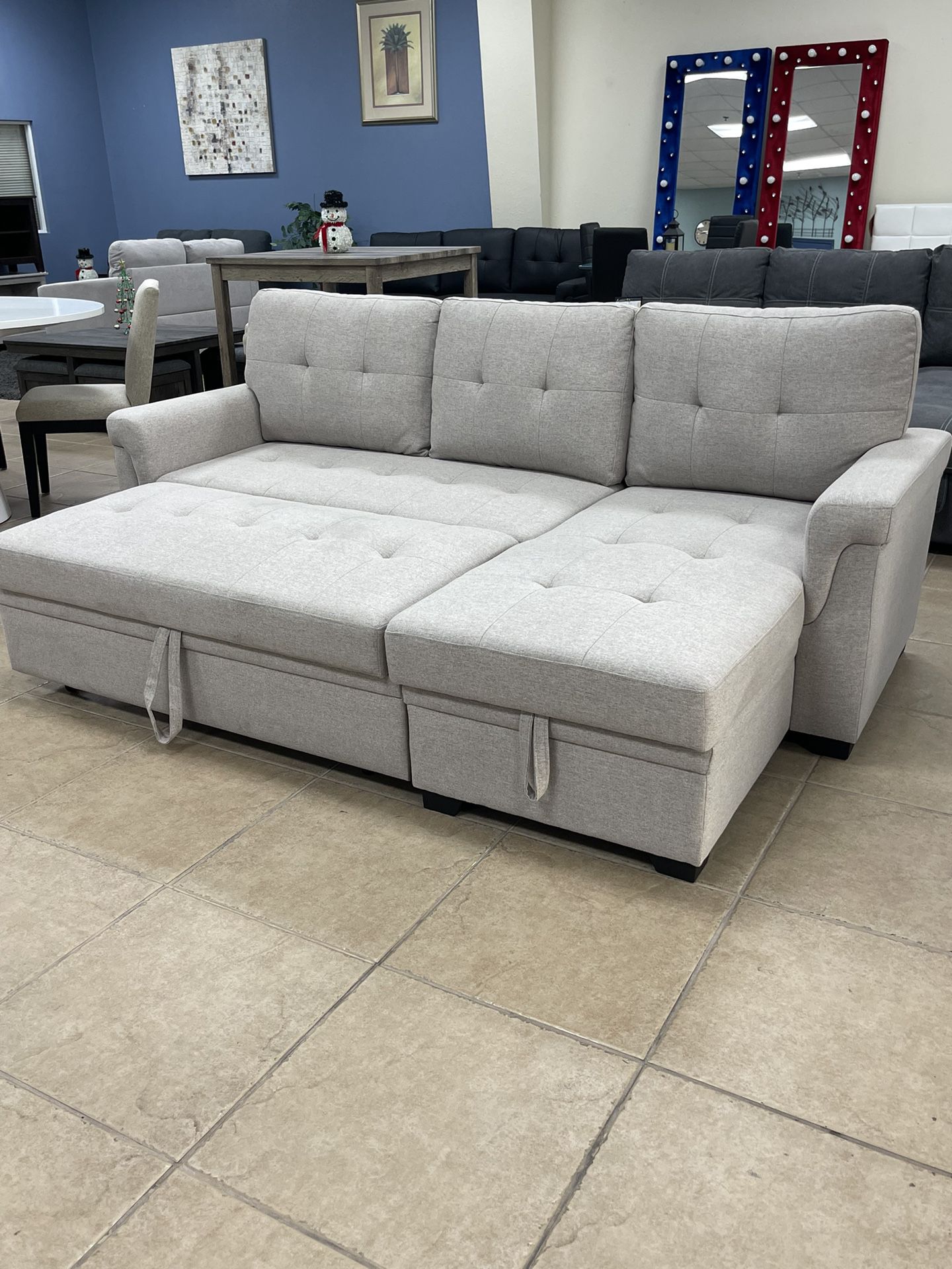 New Light Gray Sectional Sofa Couch Sleeper 