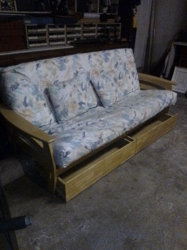 Real Wood Futon With Drawers Like New