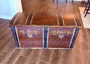 Large Antique 1865 Wooden Trunk (44” wide, 20” tall)