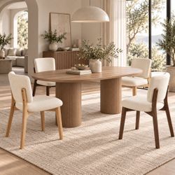 Set of 4 Cream Upholstered Dining Chairs – 2 Natural + 2 Walnut