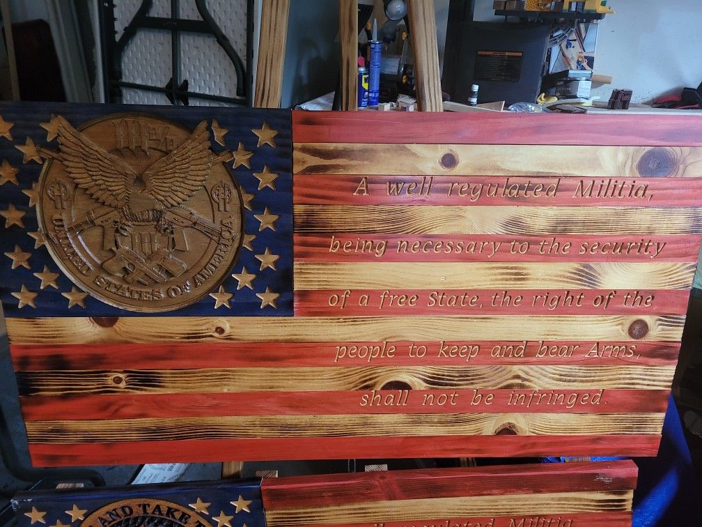 USA Second Amendment Wooden Flag