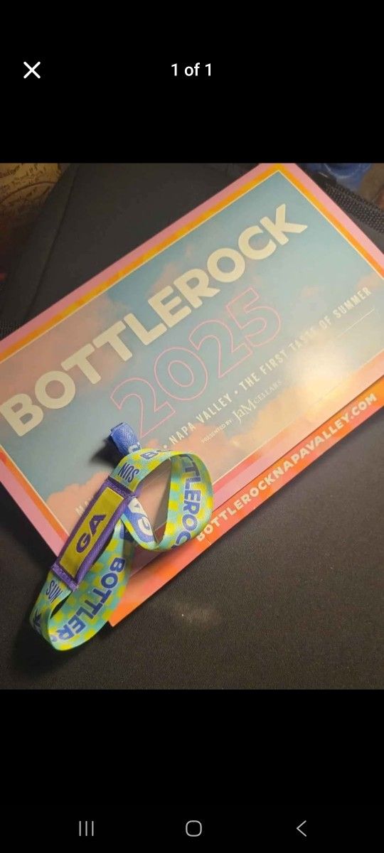 GA Wristband For Sunday Festival NAPA VALLEY,CA BOTTLEROCK