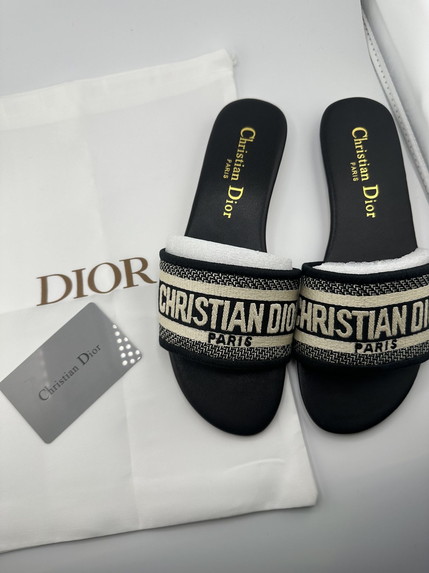 Black Christian Dior Woman Slides Size 5 6 7 9