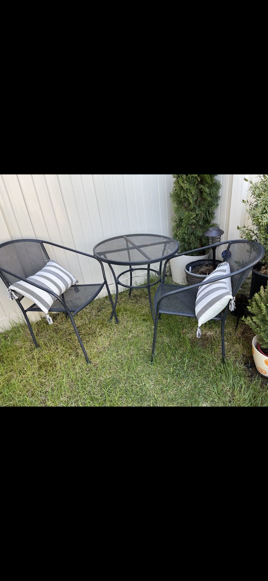 Metal Patio Bistro Set – Stackable Chairs – $50