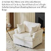 Karl Home Beige Corduroy Living Room Swivel Barrel Accent Chair