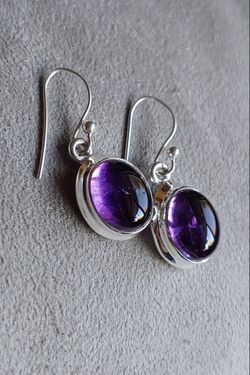 Sterling Silver Cabochon Amethyst Earrings
