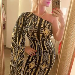 Black And Gold One Shoulder Dress