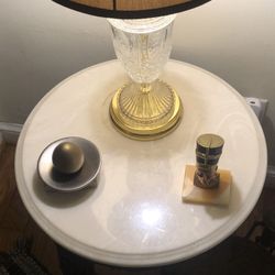 2 Marble and Cherry Wood Tables