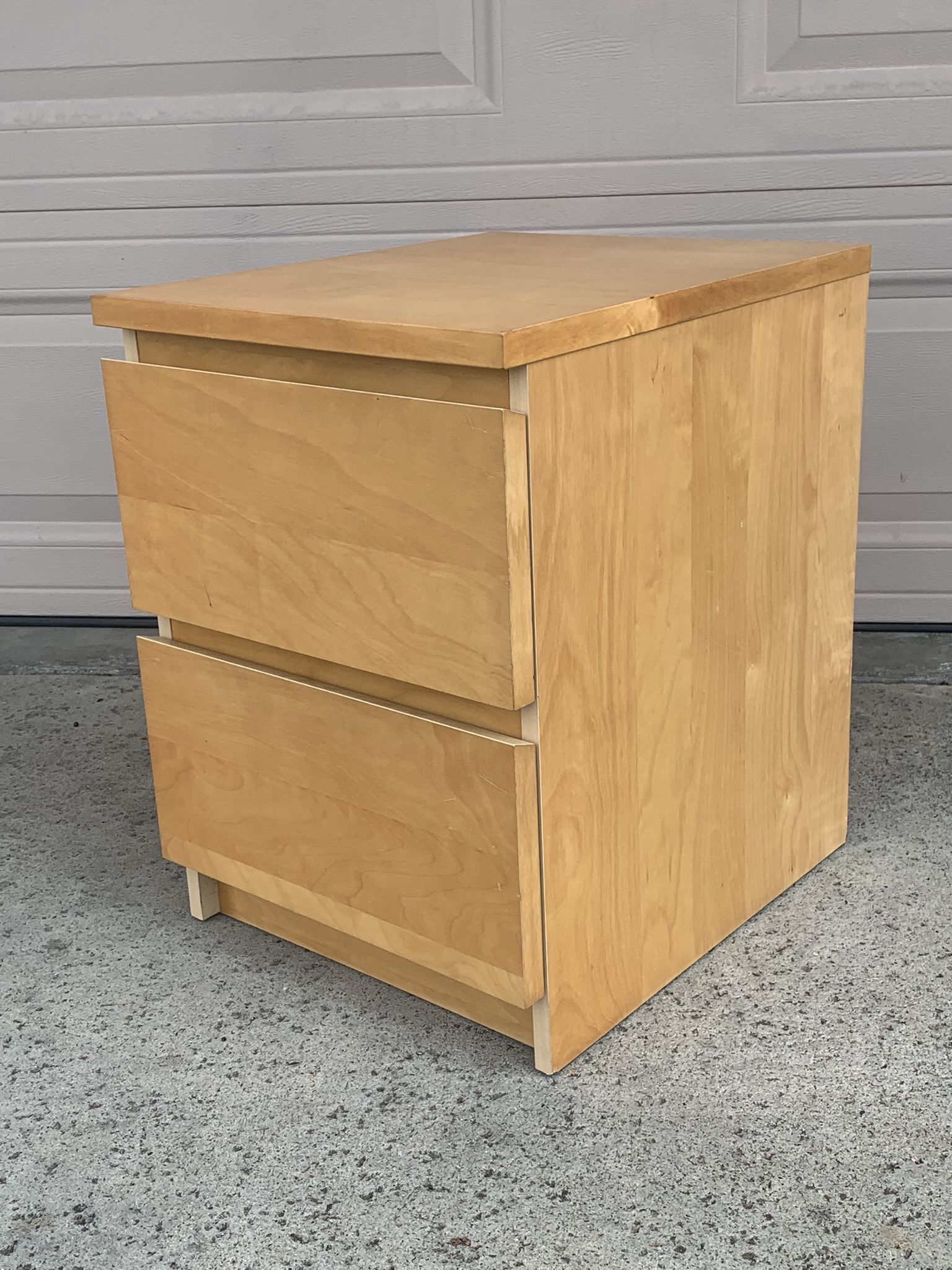 Ikea MALM Light Blond Wood Nightstand 2 Drawer Side Table