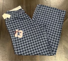 NWT Hollister Plaid Flannel Pajama Pants Women’s Small S Long Blue Graphic Bow