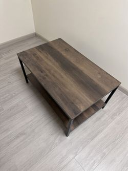 Sturdy 2-Tier Dark Wood Coffee Table with Metal Frame (Delivery Available!)