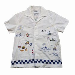 Old Navy Map Explorer Printed Short-Sleeve Linen-Blend Shirt Boy SZ M/8