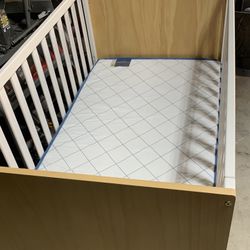 Fully Complete White And Tan Brown Beige Bed Baby Crib