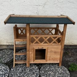 2-Story Indoor/Outdoor Wood Cat House Shelter with Roof