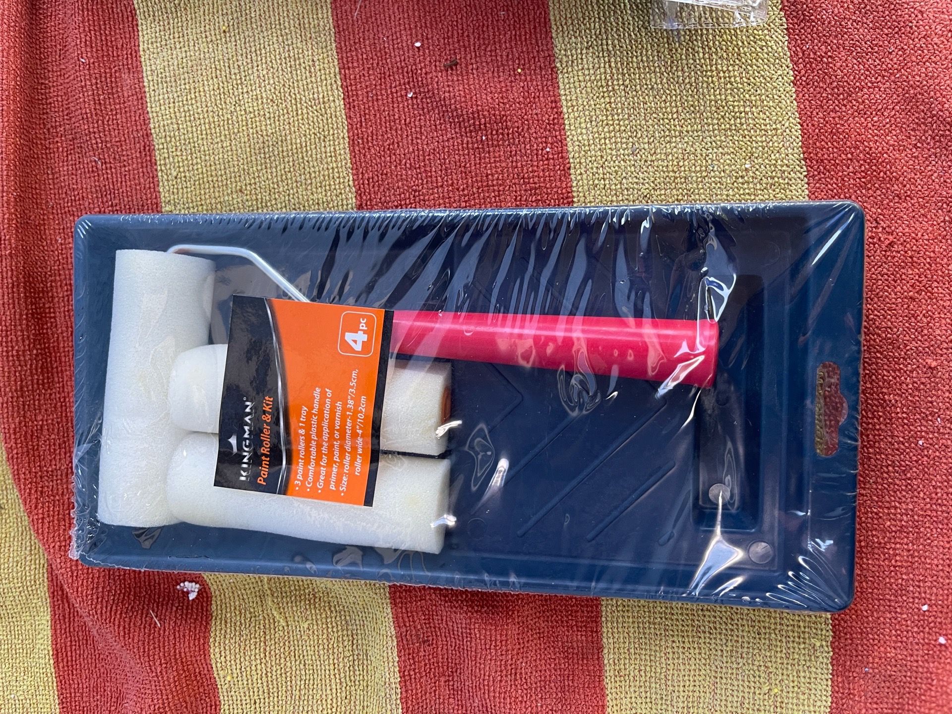 4 pcs paint roller tray set featuring a plastic tray and small rollers for DIY painting projects