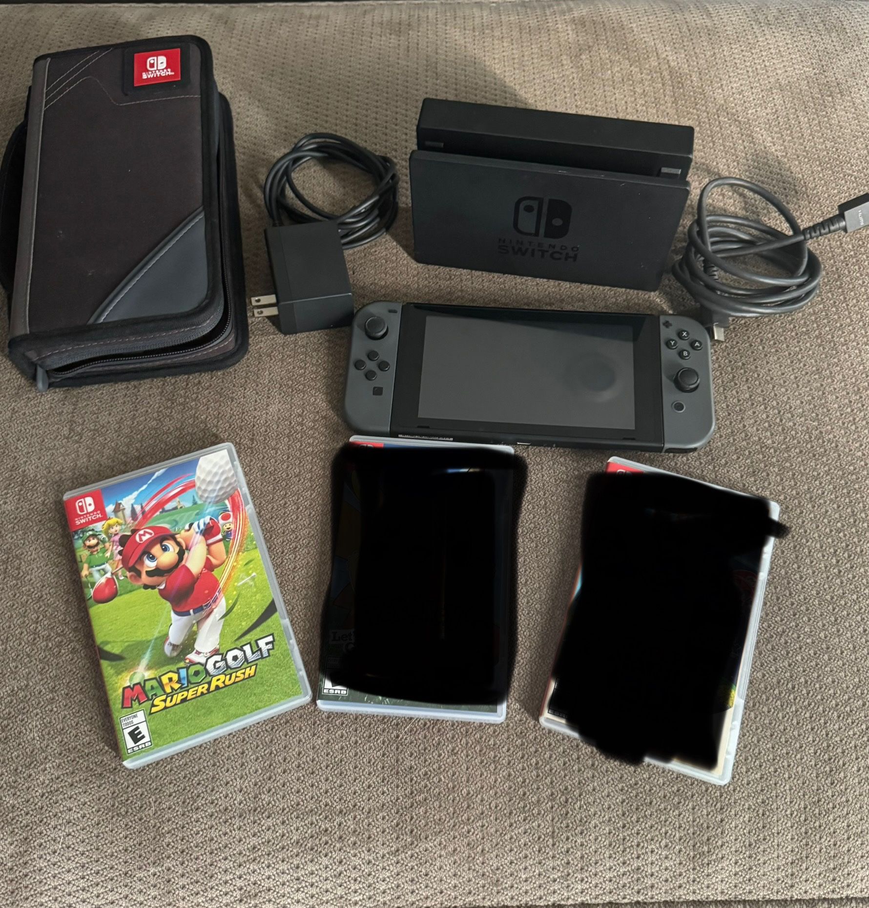 Nintendo Switch With Case, Dock, Charger And Mario Golf
