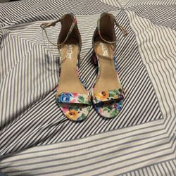 Brash Naomi Floral Ankle Strap Block Heel Faux Leather Sandal Shoes Size 7