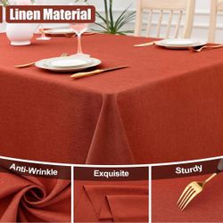 60 x 120 Rectangle Table Cloth Linen Textured, Waterproof Spillproof Anti-Wrinkle Burlap Tablecloth