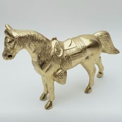 VINTAGE METAL GOLD COLORED HORSE STATUE WESTERN 1940’s or 1950s.