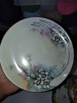 Antique Hutschenreuther Selb Bavaria Floral Plates, 1920s Art Nouveau Bread Dessert Dishes