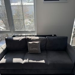 Grey Velvet 3 Seater Sofa – Good Condition – Great Deal!