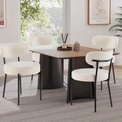 Sweetcrispy Dining Chairs Set of 4, Boucle Upholstered Modern Mid Century Round Kitchen Chairs