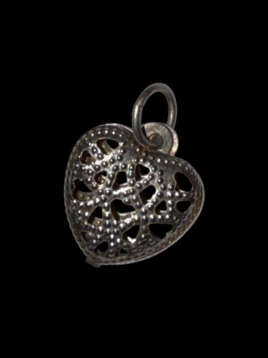 Silver Tone Filigree Puffed Heart Charm