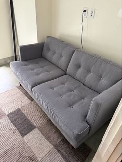 Gray Tufted Mid-Century Sofa
