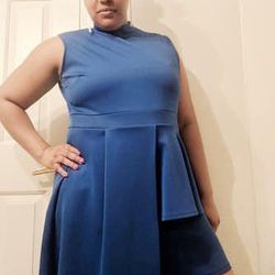 Blue Peplum High Low Dress