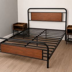 Queen, Platform Bed frame And Brownwood Nightstands