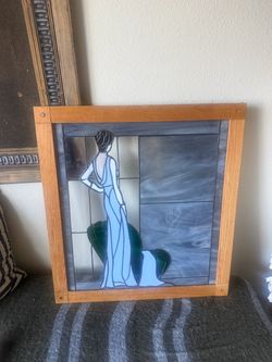 Stained Glass Panel Woman in Gown Art Deco 22”