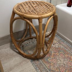 Natural Bamboo And Wicker Stool