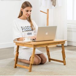 Large Size Laptop Tray Desk Nnewvante 25.6x17.7in Bamboo Floor Desk Low Table Bed Tray Table,Foldable Adjustable Study Writing Gaming Breakfast Servin