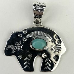 Sterling Silver Turquoise Bear Pendant 