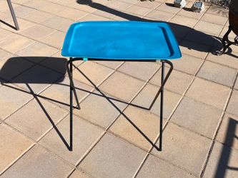 Turquoise Teal Blue & Black Metal Collapsible TV Tray